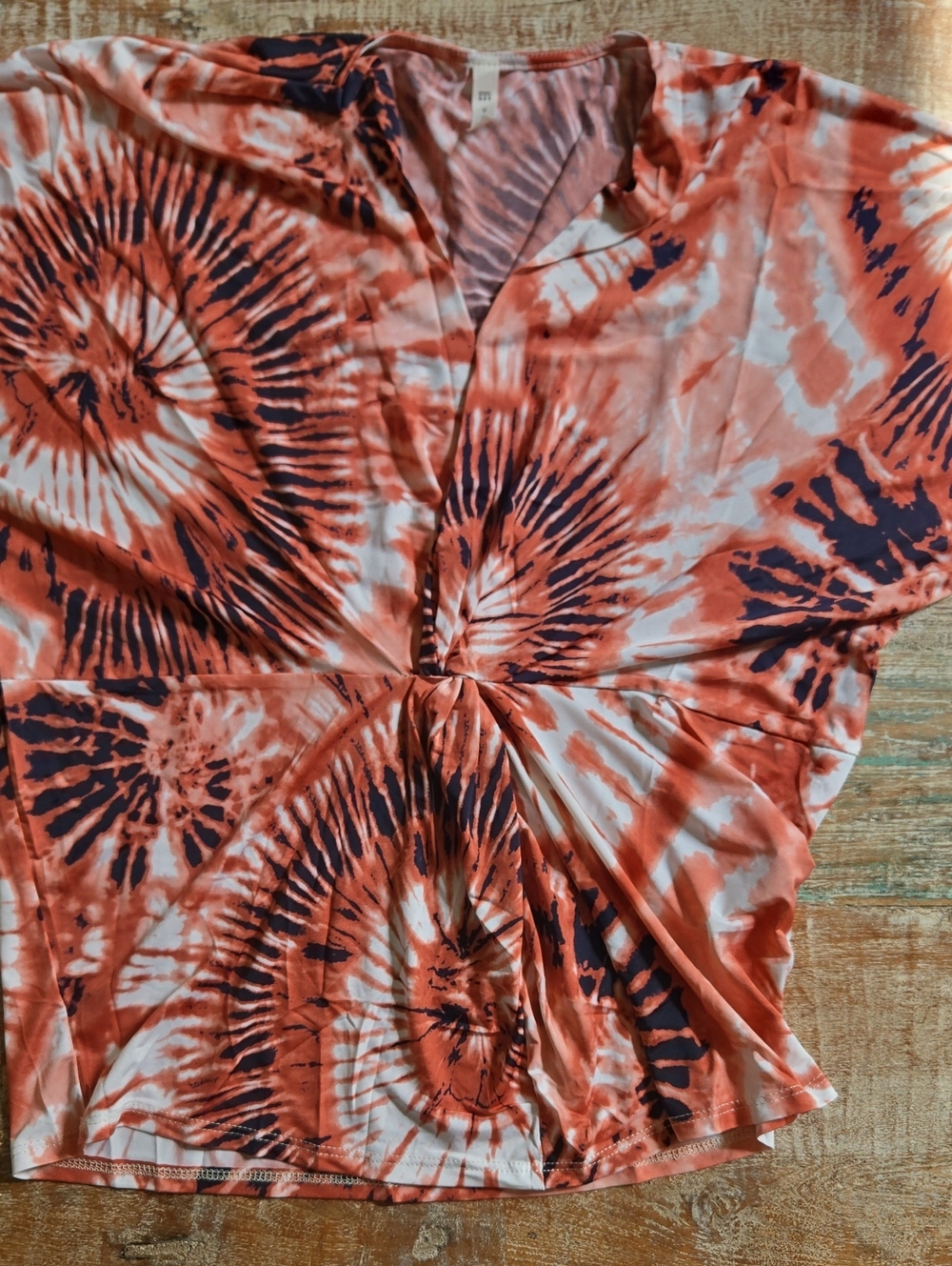 MTS Orange Tie Dye Gathered Twist Blouse NWOT M. (BIN 006)